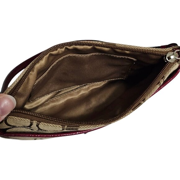 Coach Park Signature Medium Wristlet Khaki & Red F51685 Wallet C Zip - Picture 7 of 7